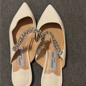 Jimmy Choo White Crystal Embellished Mules